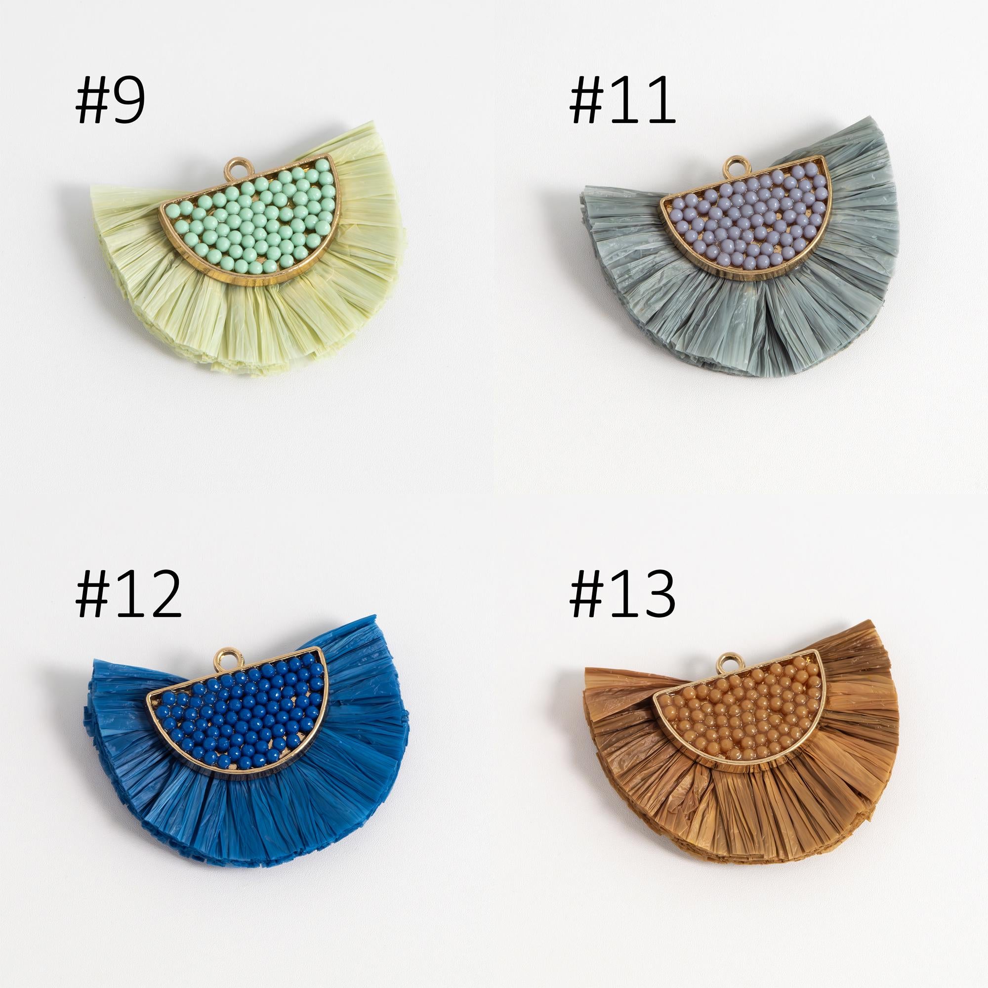4pcs Fan Tassel Pendants 44x34mm, Beaded Raffia Tassel Charms for Earrings (FB-017)